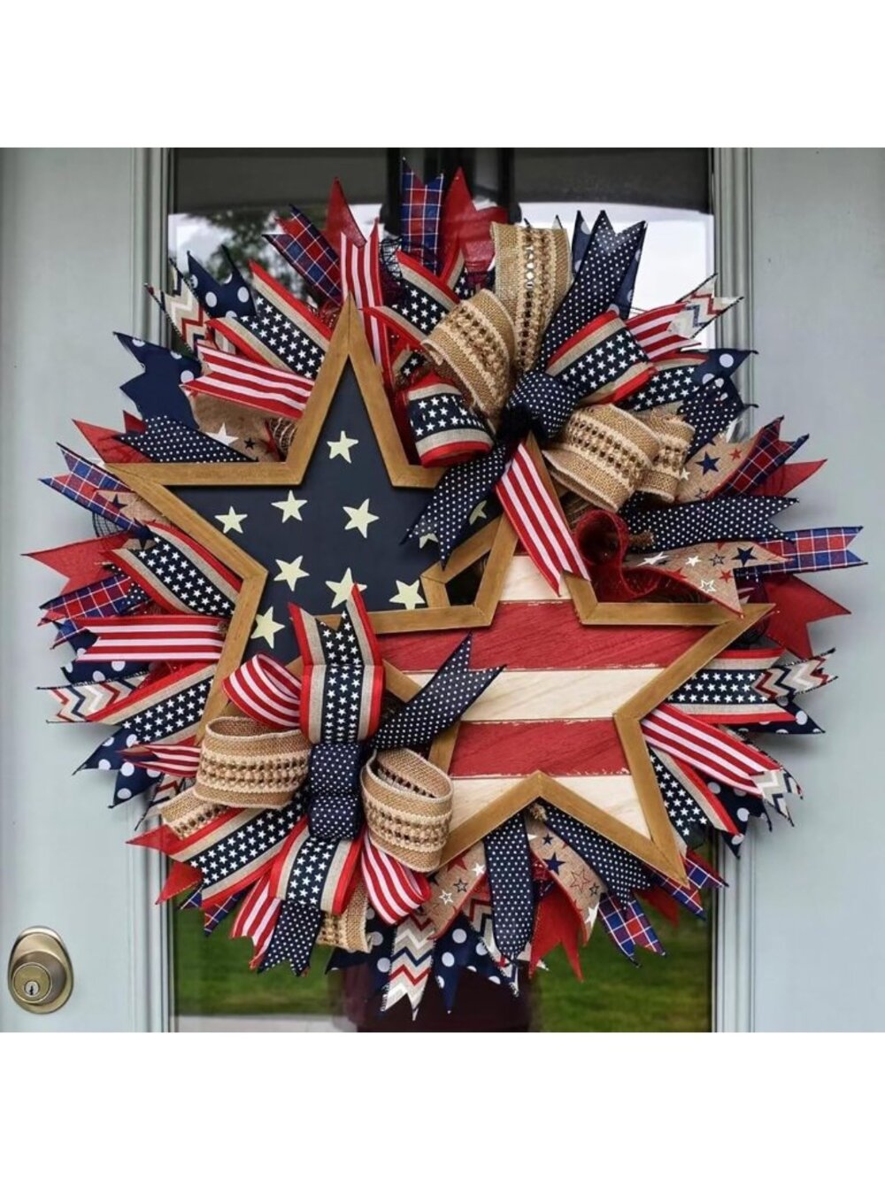 Patriotic 15.7" Wreath | Red, White & Blue Front Door Decor for Holidays